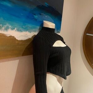 Black Ribbed Cutout Sweater